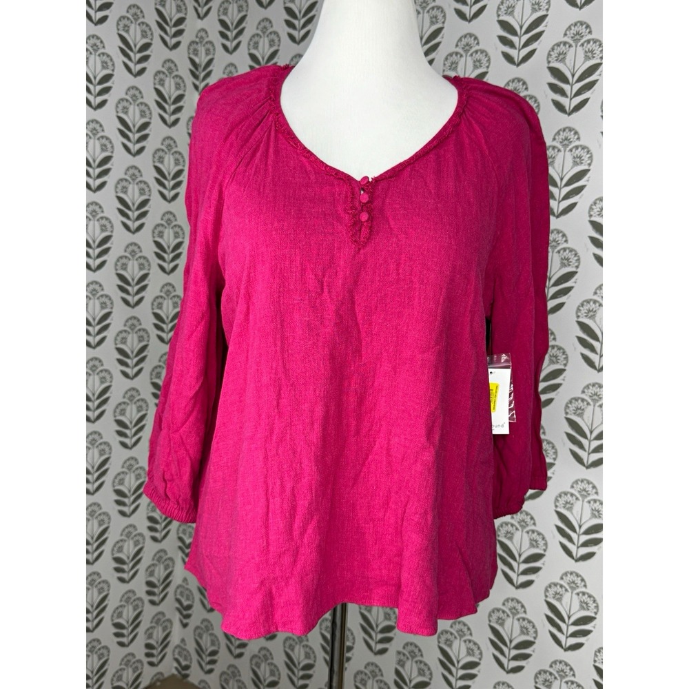 Westbound Petites Granita Pink V-Neck Woven Button 3/4 Sleeve Blouse PL NWT